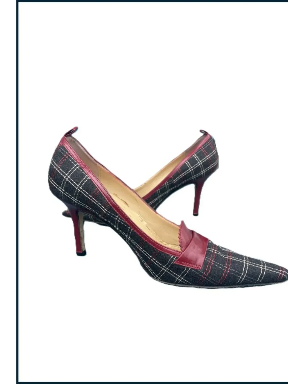 Ellen Tracy 1950s retro stilettos – red/grey plaid, size 7
